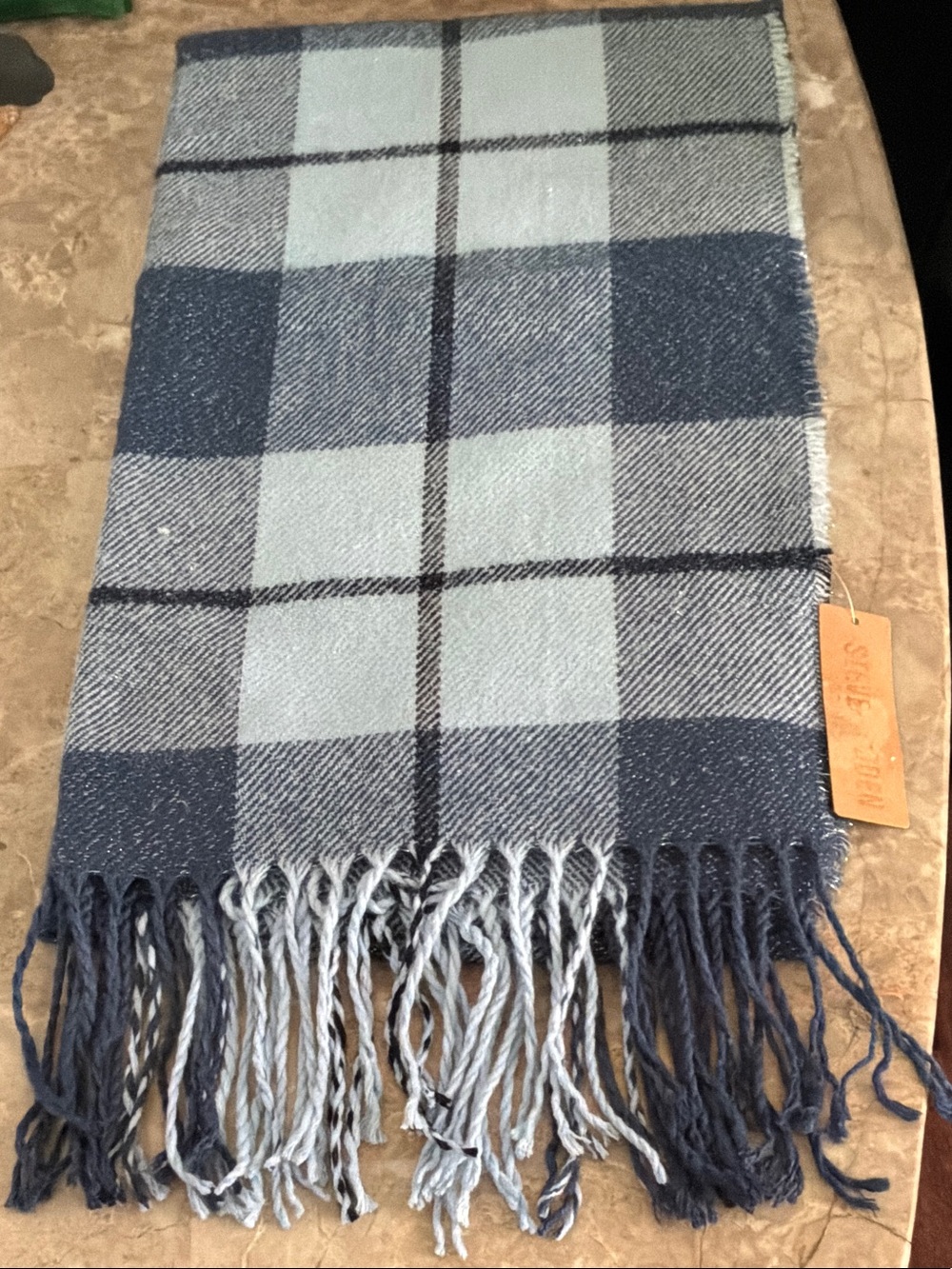 STEVE MADDEN Blue Plaid Fringe Scarf Shawl